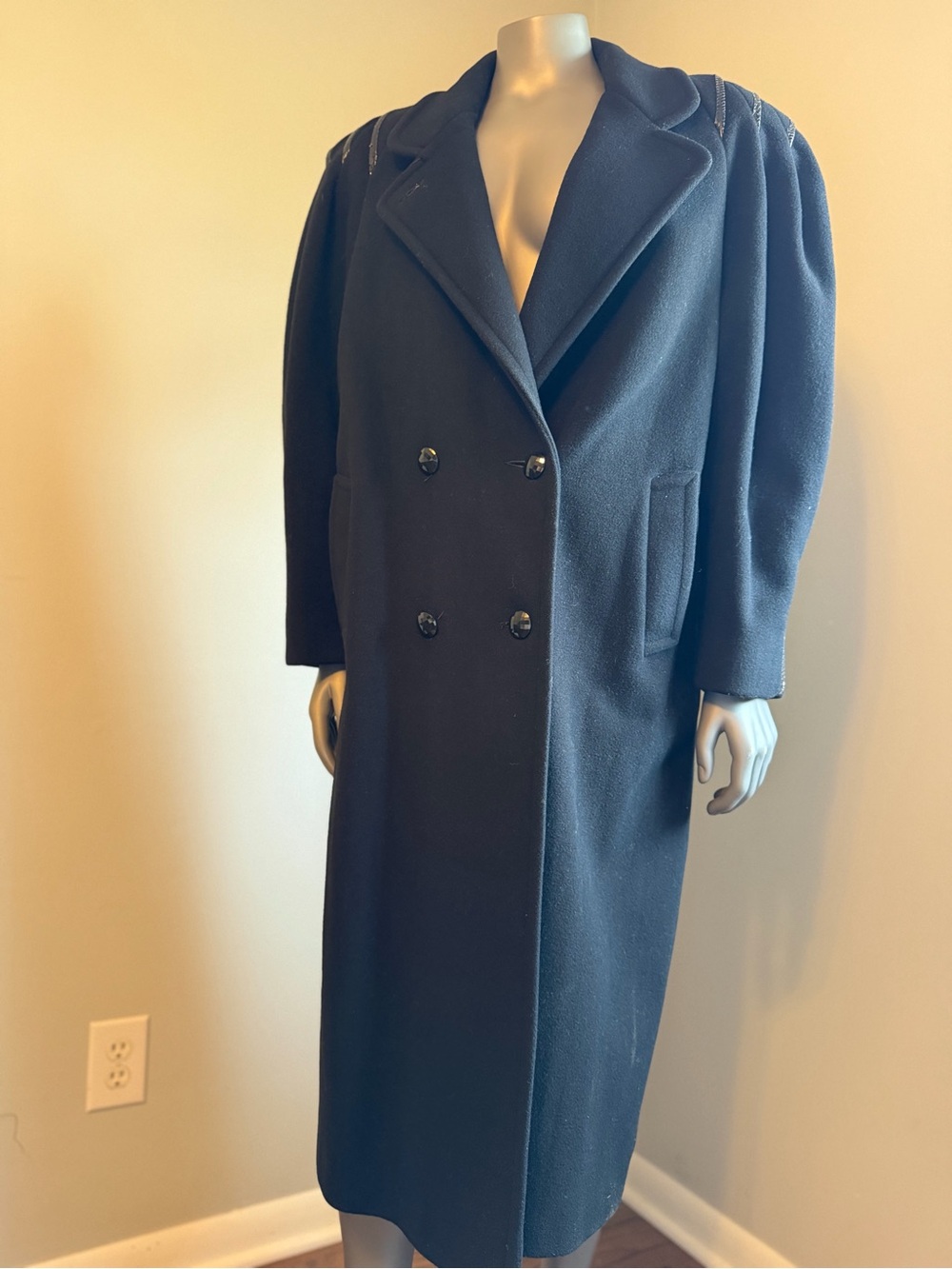 Vintage Double-Breasted Long Women's Coat - Black fashions by Jill
